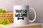 Mok Treats welcome - Pets - honden - liefde - cute - love - dogs - dog mom - dog dad- cadeau - huisdieren - funny