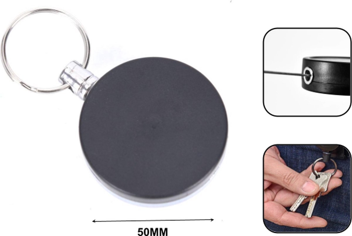 PD Sleutelhanger met trekkoord - keycord met rollerclip - 90 cm
