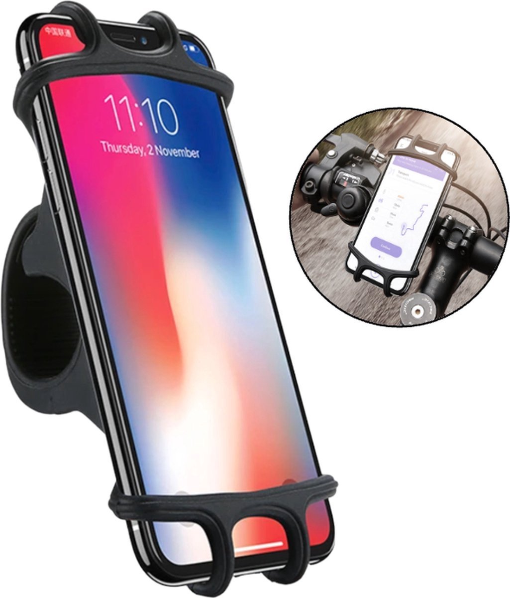 PD® - Telefoonhouder Fiets - Universeel - GSM houder - Geschikt voor iPhone, Samsung & Android - Telefoonhouder - Telefoonstandaard - Zwart - Fiets, Motor, Scooter & Kinderwagen