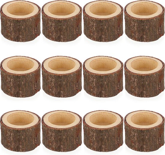 12 stuks theelichthouders hout votiefkandelaar kandelaar kaarsenstandaard decoratie voor tafel, bruiloft, kerstfeest, Valentijnsdag, woondecoratie (4 cm, bruin)