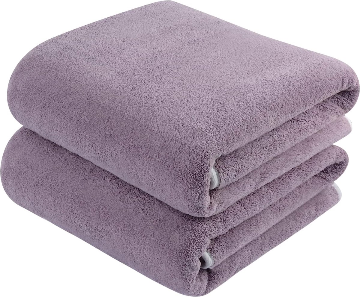 Microvezel badhanddoek groot XXL 76 cm x 152 cm 2 stuks badhanddoeken sneldrogend & pluisvrij badhanddoeken saunahanddoeken zacht en absorberend douchehanddoek paars