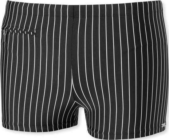 SCHIESSER nautical casual heren badkleding - retro zwembroek met ritszakje gerecyclede tricot strepen zwart - Maat: XXL