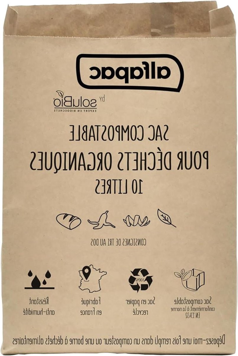 50 composteerbare zakken 10 l van 100% gerecycled papier voor organisch afval - gemaakt in Frankrijk - Solubio
