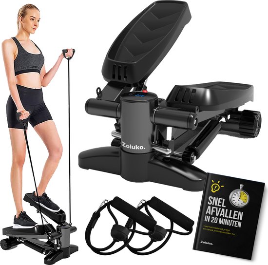 Foto: Zoluko stepper met display inclusief weerstandsbanden antislipmat en e book stepper fitness fitness step mini stepper step fitness aerobic step step stepper fitnessapparaat hometrainer zwart