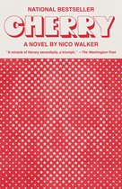 Boekomslag van 'Cherry' door Nico Walker, met de titel in grote witte letters op een rode achtergrond met een patroon van witte sterren.