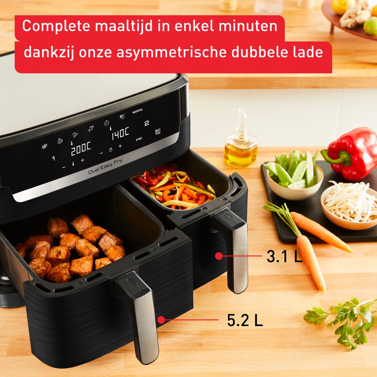 Tefal Dual Easy Fry & Grill Easy Fry Dual EY9018 XXL heteluchtfriteuse met dubbele lades zwart thumbnail 5
