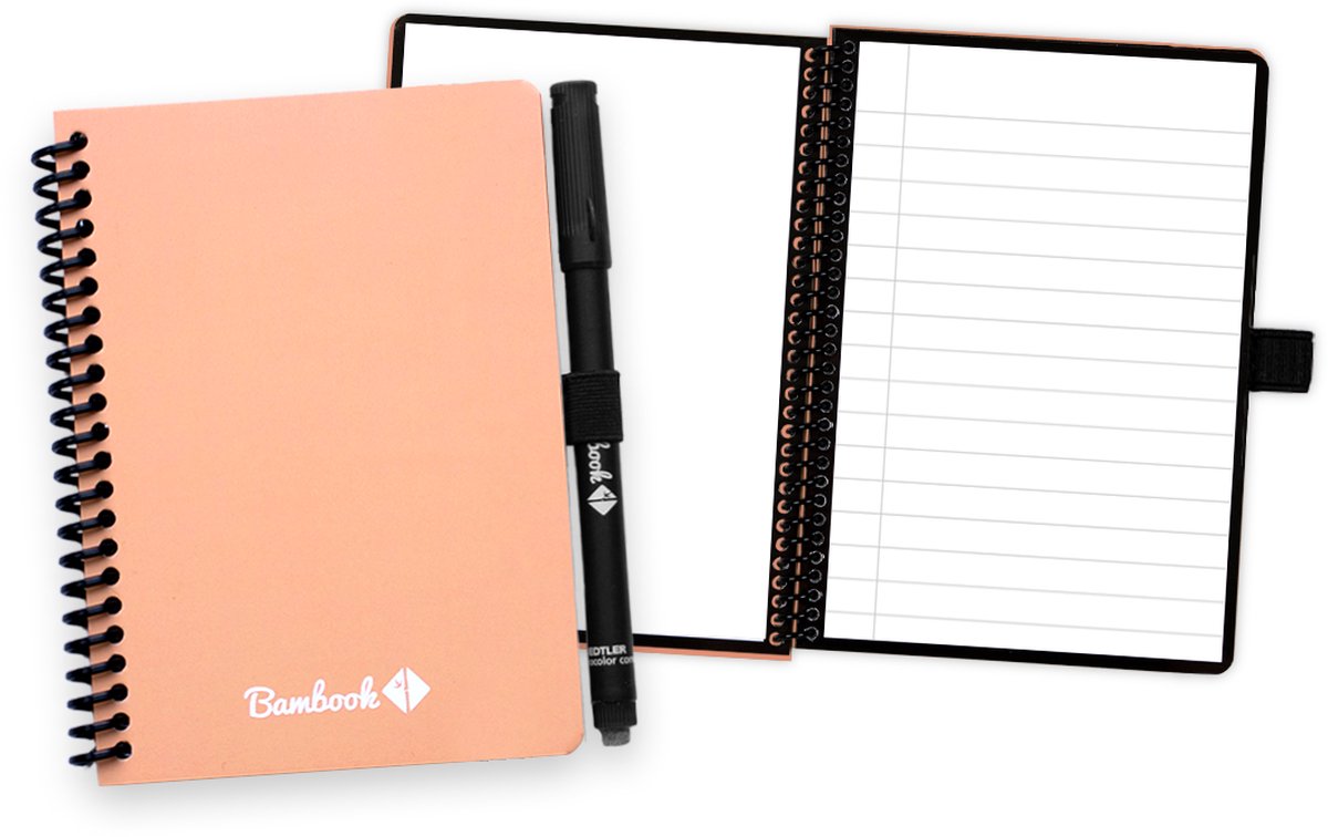 Bambook Colourful uitwisbaar notitieboek - Roze - A6 - Blanco & lined - Duurzaam, herbruikbaar whiteboard schrift - Met 1 gratis stift