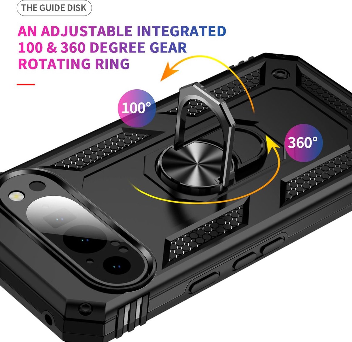 Mobigear Hoesje geschikt voor Google Pixel 9 Telefoonhoesje Hardcase | Mobigear Armor Ring Backcover Shockproof met Ringhouder | Schokbestendig Pixel 9 Telefoonhoesje | Anti Shock Proof - Zwart