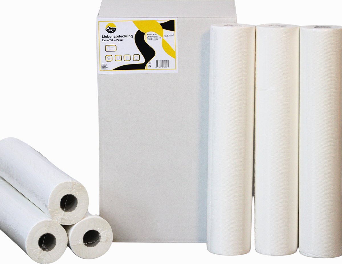 Goedkoopste KURTT - Onderzoektafelpapier (9 stuks)- Onderzoek papier - Massage tafel papier - Behandeltafelpapier - Onderzoeksbankpapier - Papier voor behandeltafel- behandelpapier - Cellulose - rol 2 laags 60 cm x 50 mtr (9 stuks