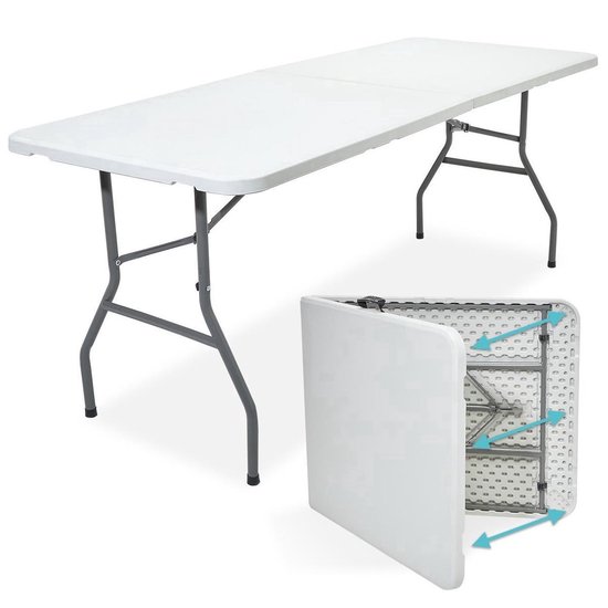 YAR Inklapbare Tafel – Klaptafel – Campingtafel – Vouwtafel Buiten – Weerbestendig – 180 x 70 x 74 cm – Wit — afbeelding 3