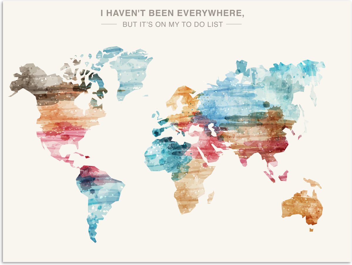 Wereldkaarten - Wereldkaart - Quotes - Waterverf - Kinderen - Jongen - Meisjes - Bucketlist - 80x60 cm