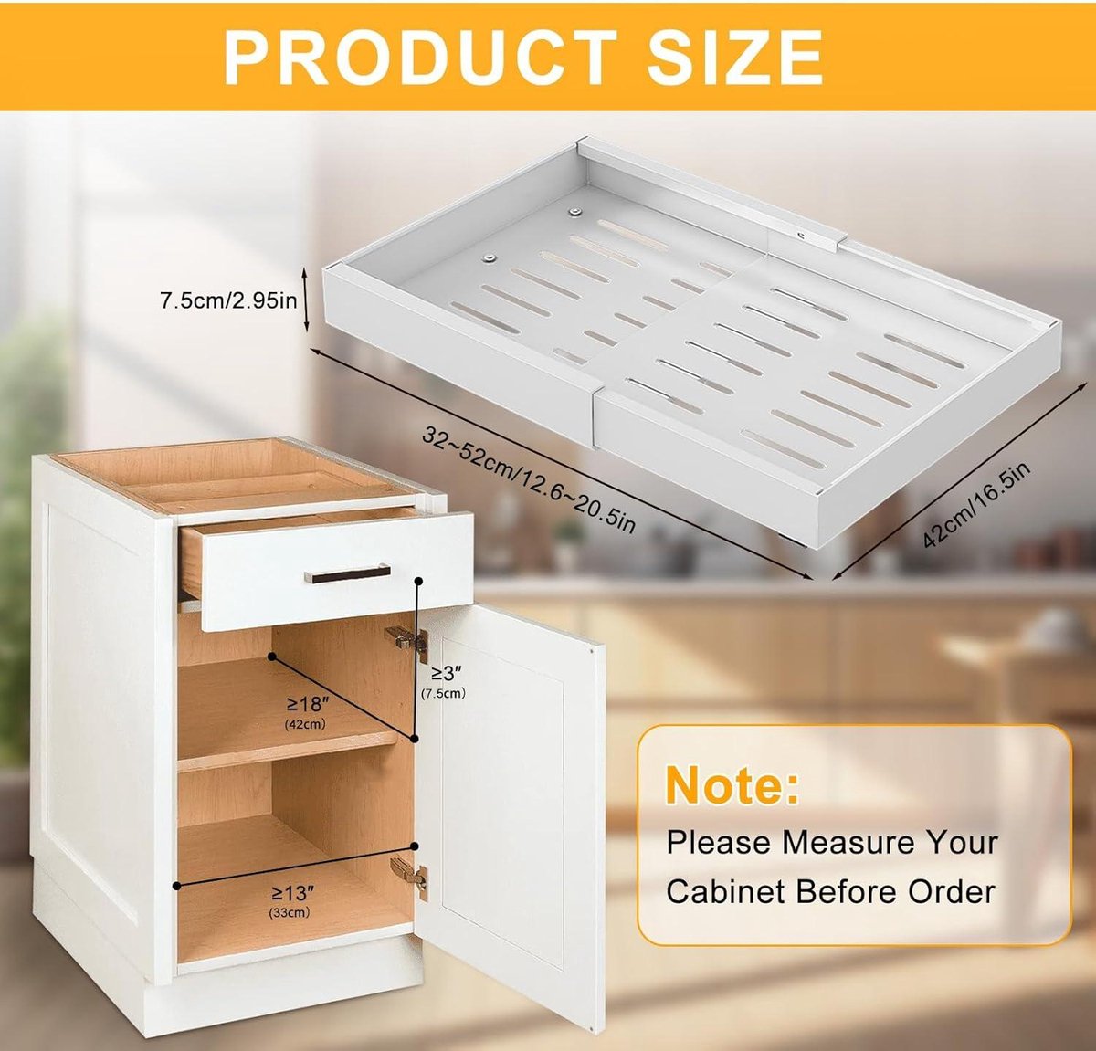 Tiroir Coulissant Extensible Pour Placard - Noir - 40 à 65,5 Cm - Installation Sans Perçage - Organisateur Cuisine - 7