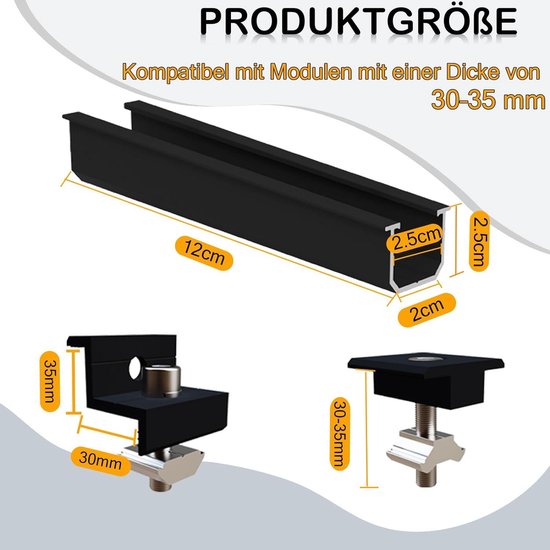 Sorlpv Zonnepaneelhouder voor 1 x module, PV houder, montageset, 12 cm zwarte rail verstelbare klem voor 30-35 mm dikke module, aluminium zonnepaneelhouder, plat dak, trapeziumplaat, metalen dak Sorlpv Zonnepaneelhouder voor 1 x module, PV houder, montageset, 12 cm zwarte rail verstelbare klem voor 30-35 mm dikke module, aluminium zonnepaneelhouder, plat dak, trapeziumplaat, metalen dak