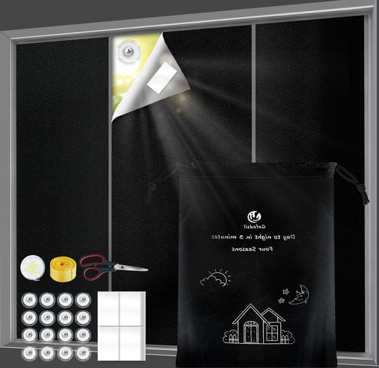PChero 100% verduisteringsgordijn, 2 stuks 300x145cm tijdelijke verduisteringsgordijnen zonder boren op maat gesneden gordijnen voor slaapkamer woonkamer raam auto