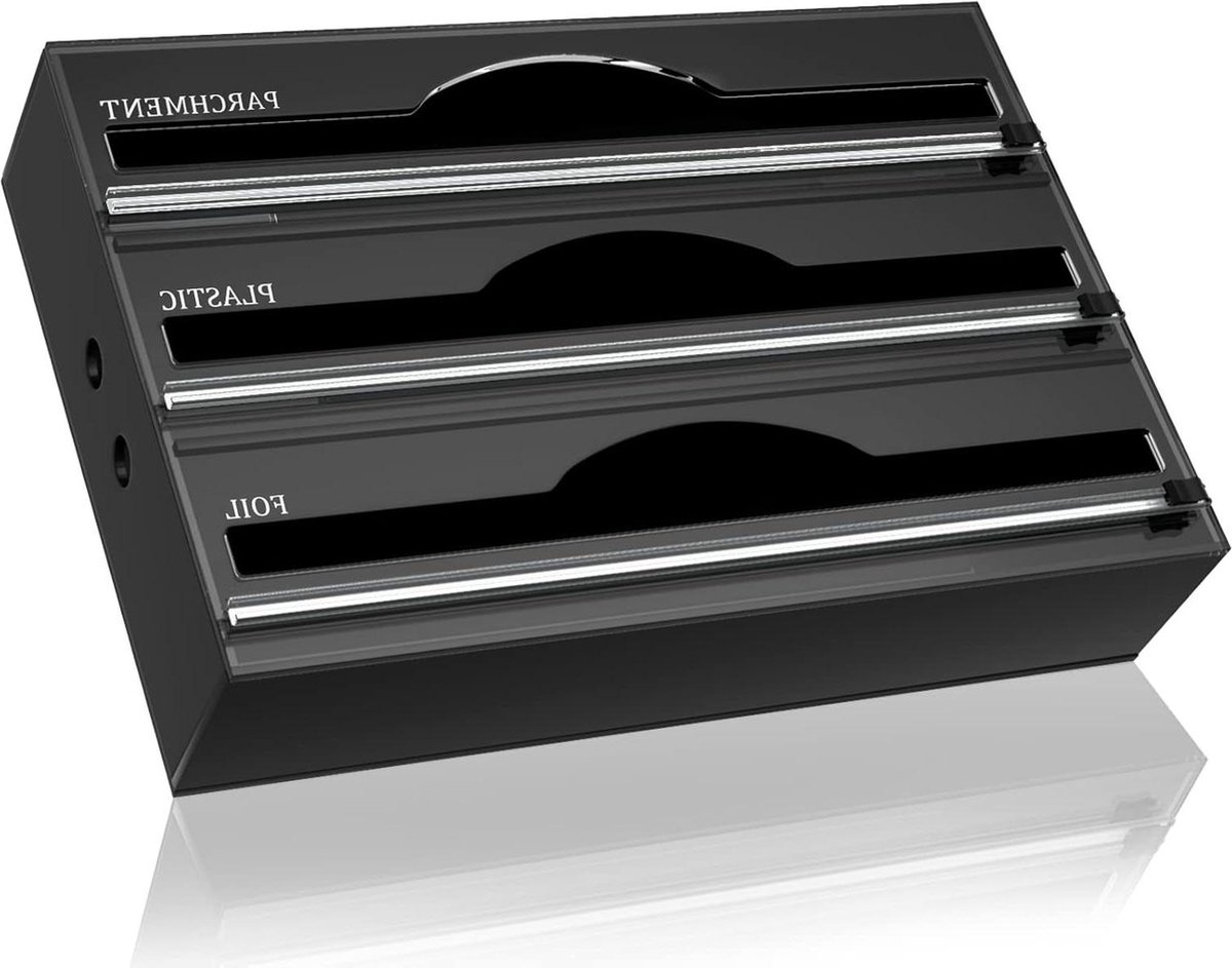 Foliehouder 3-in-1 acryl foliedispenser vershoudfolie afroller keukenlade (3 sleuven)