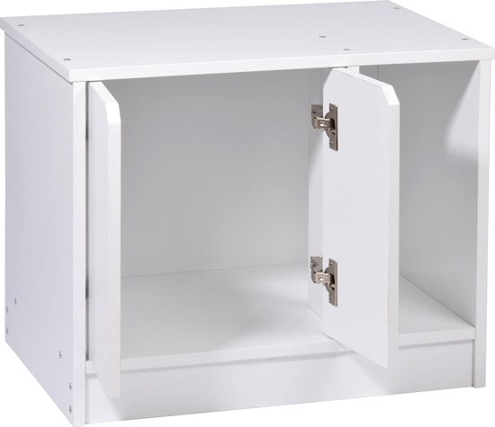 PawHut Kattenbakkast, kattenhuis met deur, scheidingswand, kattenbak, kattenkast voor grote katten, bijzettafel, kattenmand, 145 x 49 x 51 cm, wit PawHut Kattenbakkast, kattenhuis met deur, scheidingswand, kattenbak, kattenkast voor grote katten, bijzettafel, kattenmand, 145 x 49 x 51 cm, wit