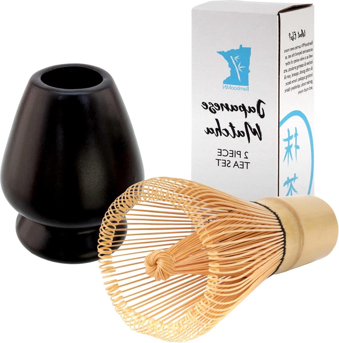 Matcha set Bamboe Chasen en Zwarte Garde Houder Rest Thee Whisk Set