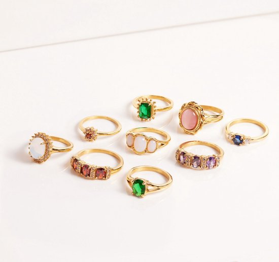 Lucardi Bague vintage femme en acier plaqué or carré vert - Ring - Acier - Doré - 20 / 63 mm