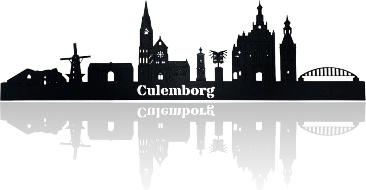 Skyline van Culemborg - Zwart-mdf - 150cm - Wanddecoratie van hout