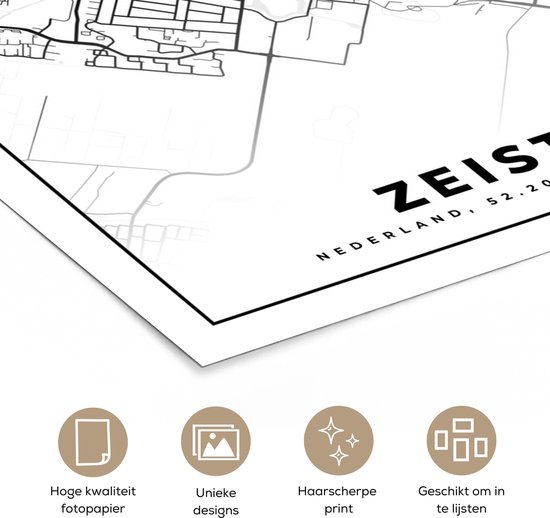 Poster Carte - Zeist - Zwart - Wit - 120x180 cm XXL