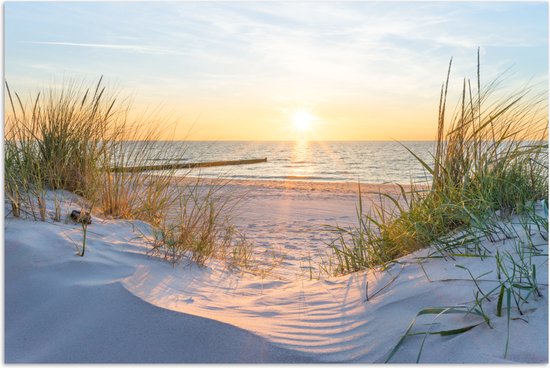 Poster 120x80 cm - Strand - Zon - Duin - Gras - Zand - Horizon - Posters - Kamer decoratie - Wanddecoratie woonkamer - Muurdecoratie slaapkamer