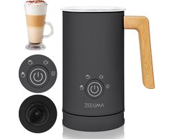 Zeegma Milkee Elektrische Melkopschuimer 240ml - 500W - 4 Opschuimstanden, Touchscreen, Anti-aanbaklaag, Voor Koffie en Melkdranken - Verwarmen en Opschuimen van Melk met Moderne Houten Afwerking