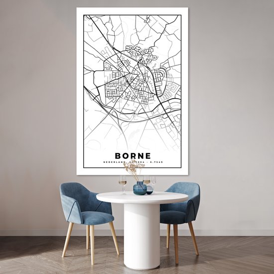 Poster Carte - Borne - Zwart - Wit - 120x180 cm XXL