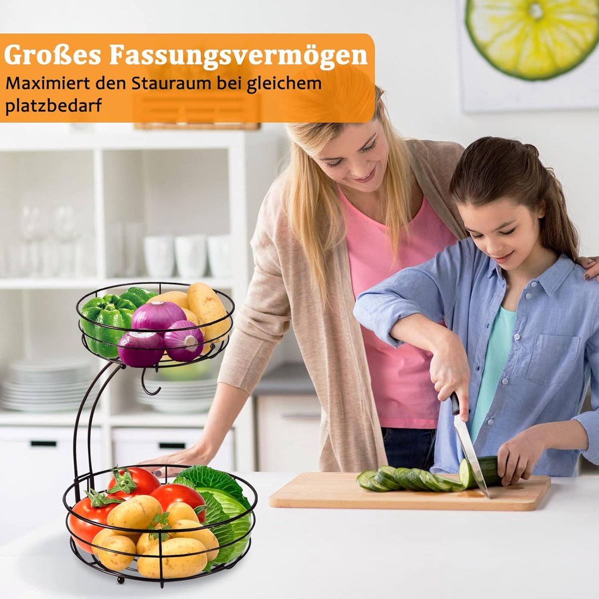 verdiepingen, fruitmand, 2 verdiepingen,zwart