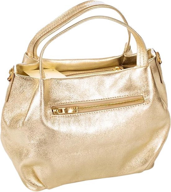 Gouden Metallic Leren Handtas Noa Metallic Gouden Schoudertassen gouden-metallic-leren-handtas-noa-metallic-gouden-schoudertassen