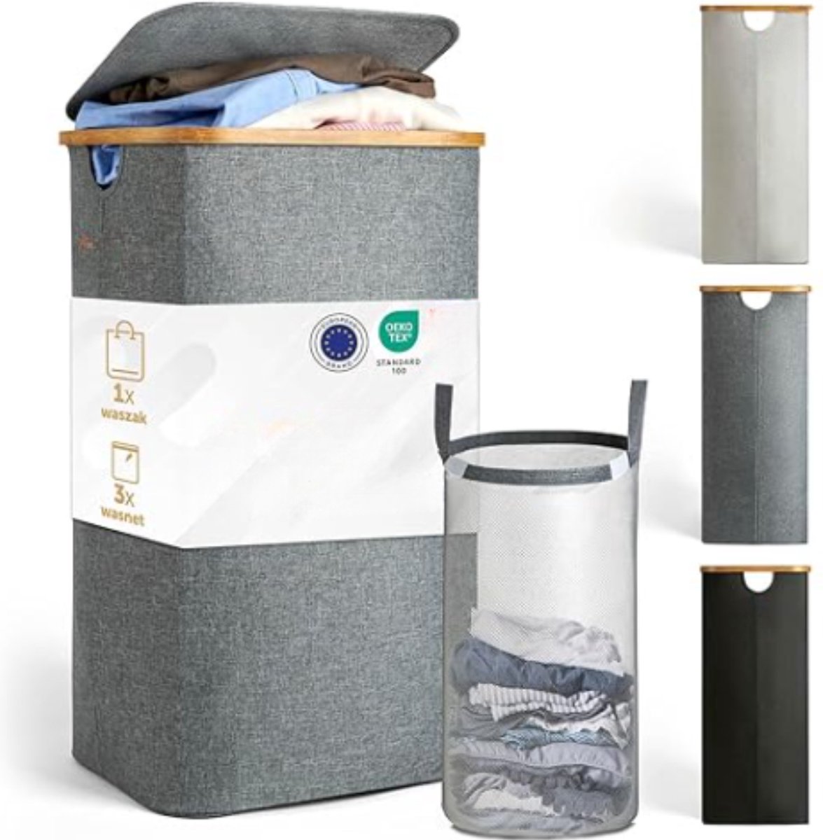 Goedkoopste Wasmand - Wasemmer - Wassorteerder - 100L - Met Deksel - Grijs