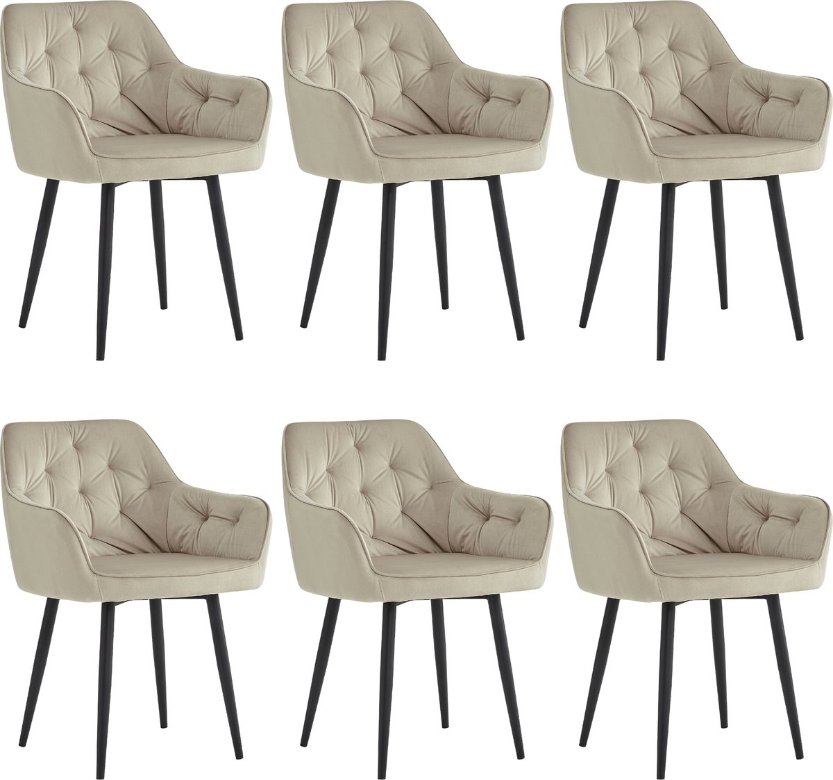 Colenis® - Iris Eetkamerstoel - Beige - Set Van 6 - Fluweel - Velvet - Design - Met armleuning