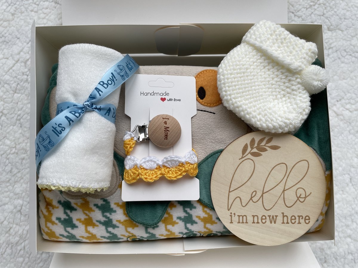 Goedkoopste Maminobaby.nl - Baby Geschenkset jongens | Babyslofjes | Deken | Handmade speenkoord | Kraamcadeau | Babyshower