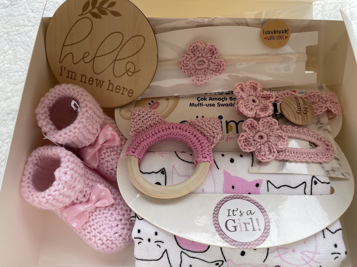 Goedkoopste Maminobaby.nl - Baby Geschenkset meisje | Hydrofiele doek | Handmade speenkoord | Handmade bijtring | Kraamcadeau | Babyshower
