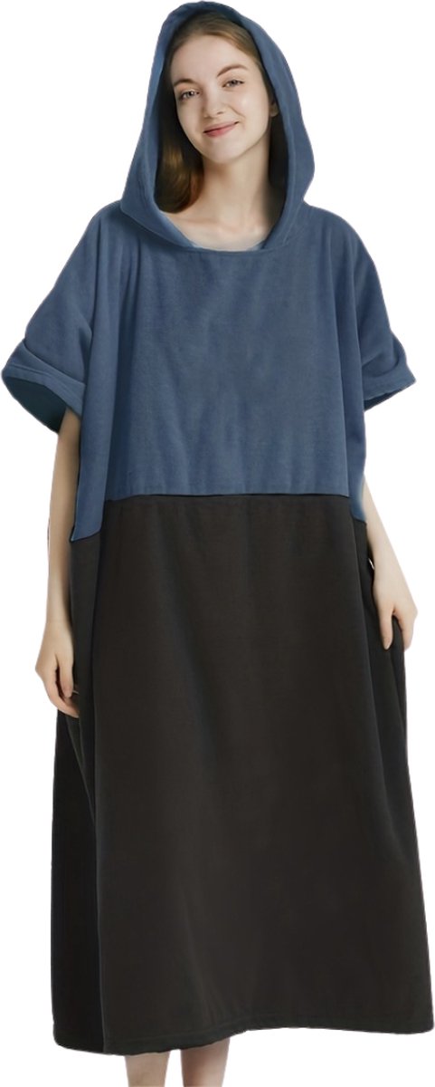 Bovista Surf Poncho Voor Volwassenen - Omkleed Handdoek Zacht - Dames & Heren - Donkerblauw & Donkergrijs