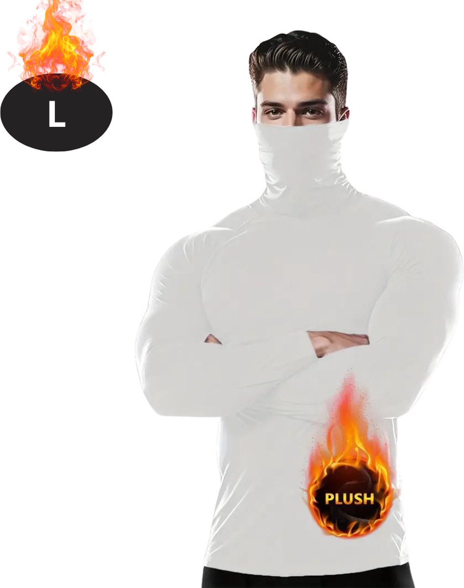 Nivard Thermokleding Heren – Thermoshirt – Gezichtsverwarming – Nekverwarming – Winter – Lange Mouwen – Wit – L