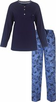 Medaillon Dames Pyjama - Lange Mouwen - Gebloemd - Blauw - Maat XXL