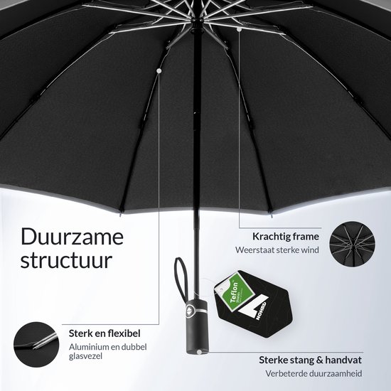 Nohrd Stormparaplu - Zwart - Paraplu Opvouwbaar - Stormbestendig 108 km/h - Stormparaplu's - Automatisch In- en Uitklapbaar - Reflecterend - Paraplu's - Incl. Beschermhoes