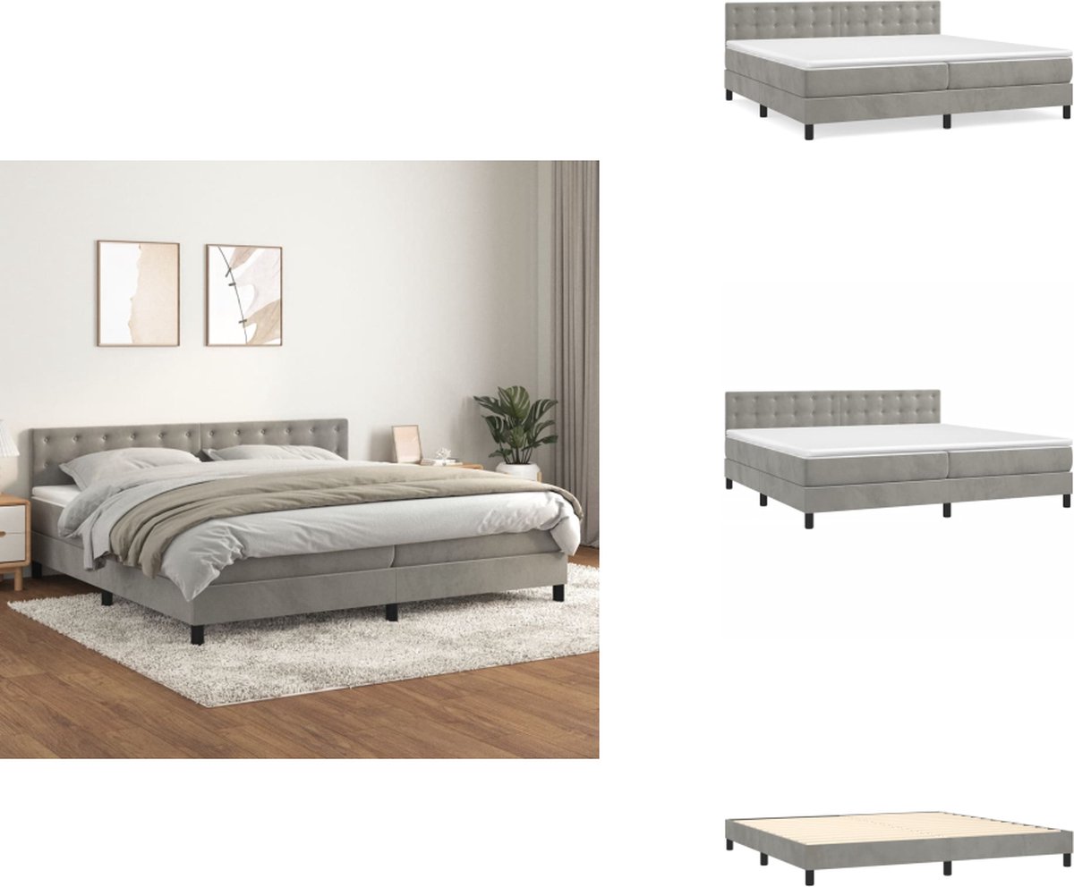 vidaXL Boxspring - Boxsprings - Bed - Slaapmeubel - Boxspring met matras fluweel lichtgrijs 200x200 cm