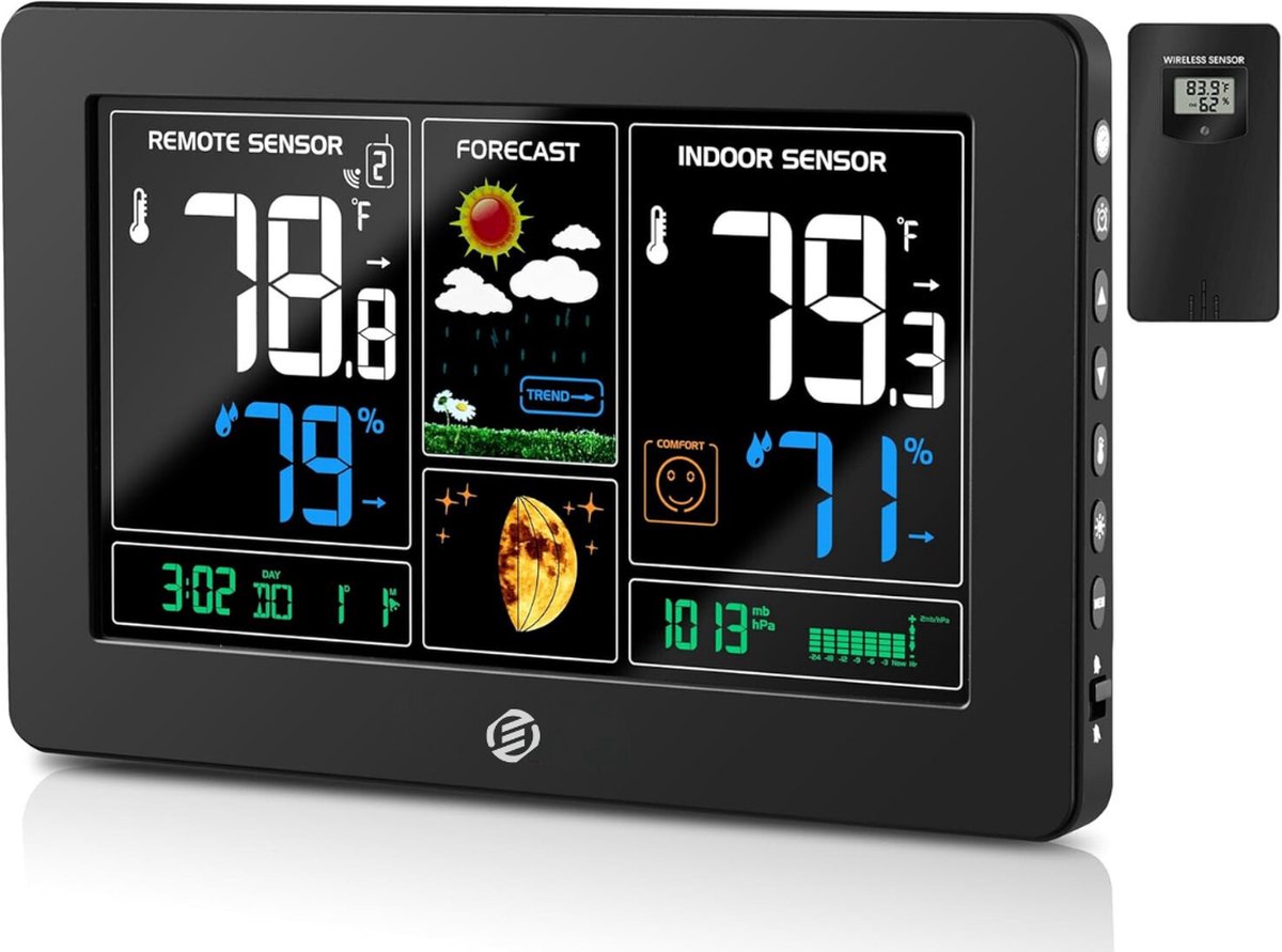 Equivera Weerstation Binnen en Buiten - Hygrometer - Thermometer - Digitaal voor Binnen en Buiten - Luchtvochtigheidsmeter - Geavanceerde Versie