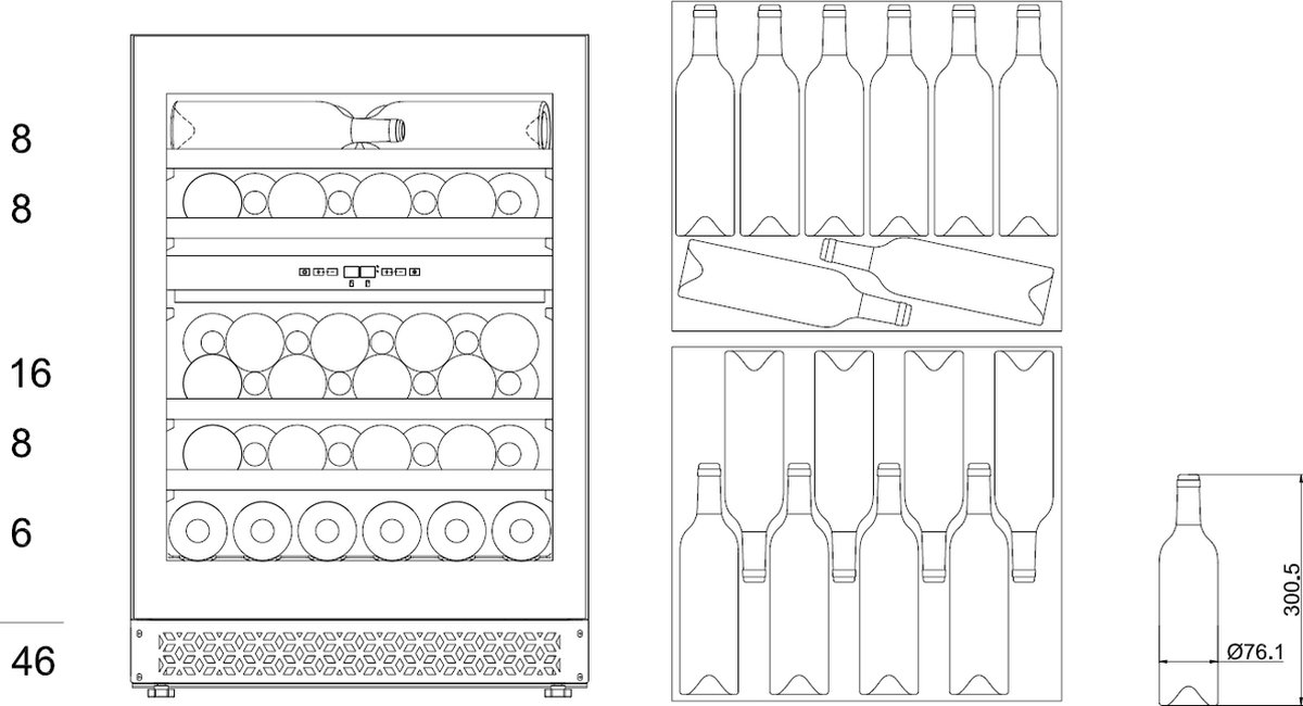 Wine D46-OB72-Push Wijnklimaatkast Onderbouw 2 Zones 46 - afbeelding 3