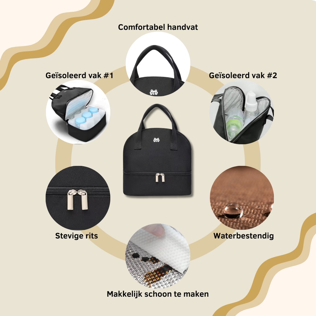 Goodston - Kolftas - Zwart - Compact - Klein - Moedermelk tas - Moedermelk koeltas - Koeltas - Babyfles koeltas - Babymelk koelen - koeltas borstvoeding - Luiertas - Luiertassen - Rugtas dames - Rugtas meisje - Rugtassen – foto 3
