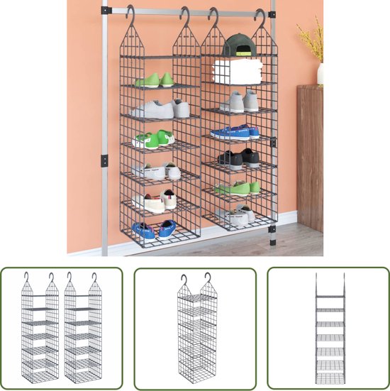 vidaXL Organisateur de placard suspendu - Organisateurs de placard suspendus - Organisateur de placard - Rangement de placard - Organisateurs de placard suspendus 2 pièces avec 7 étagères