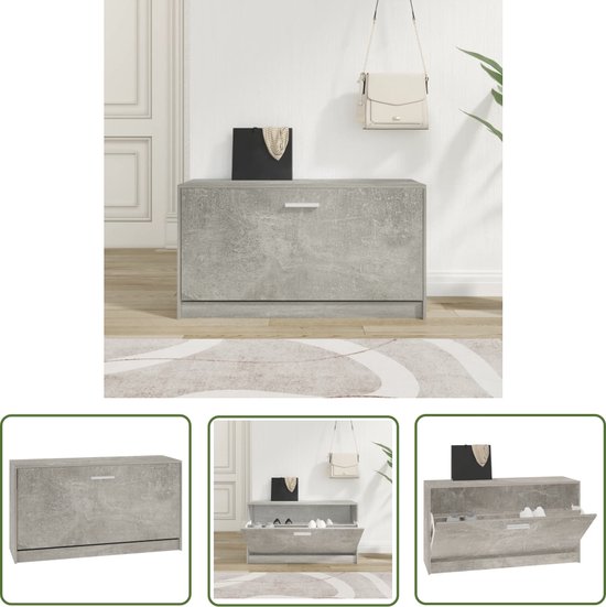 The Living Store Banc à chaussures Gris béton - Bois - Aluminium - 80x24x45cm - Trendy - Pratique