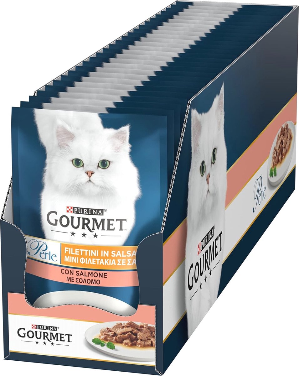 Filettini-kralen in saus voor katten met zalm - Natvoer 26 zakjes à 85 g
