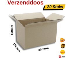 20 stuks Verzenddoos 250 x 150 x 150 mm Amerikaanse vouwdoos enkele golf kartonnen doos, postdoos 25 x 15 x 15 cm webwinkel doosje verpakking