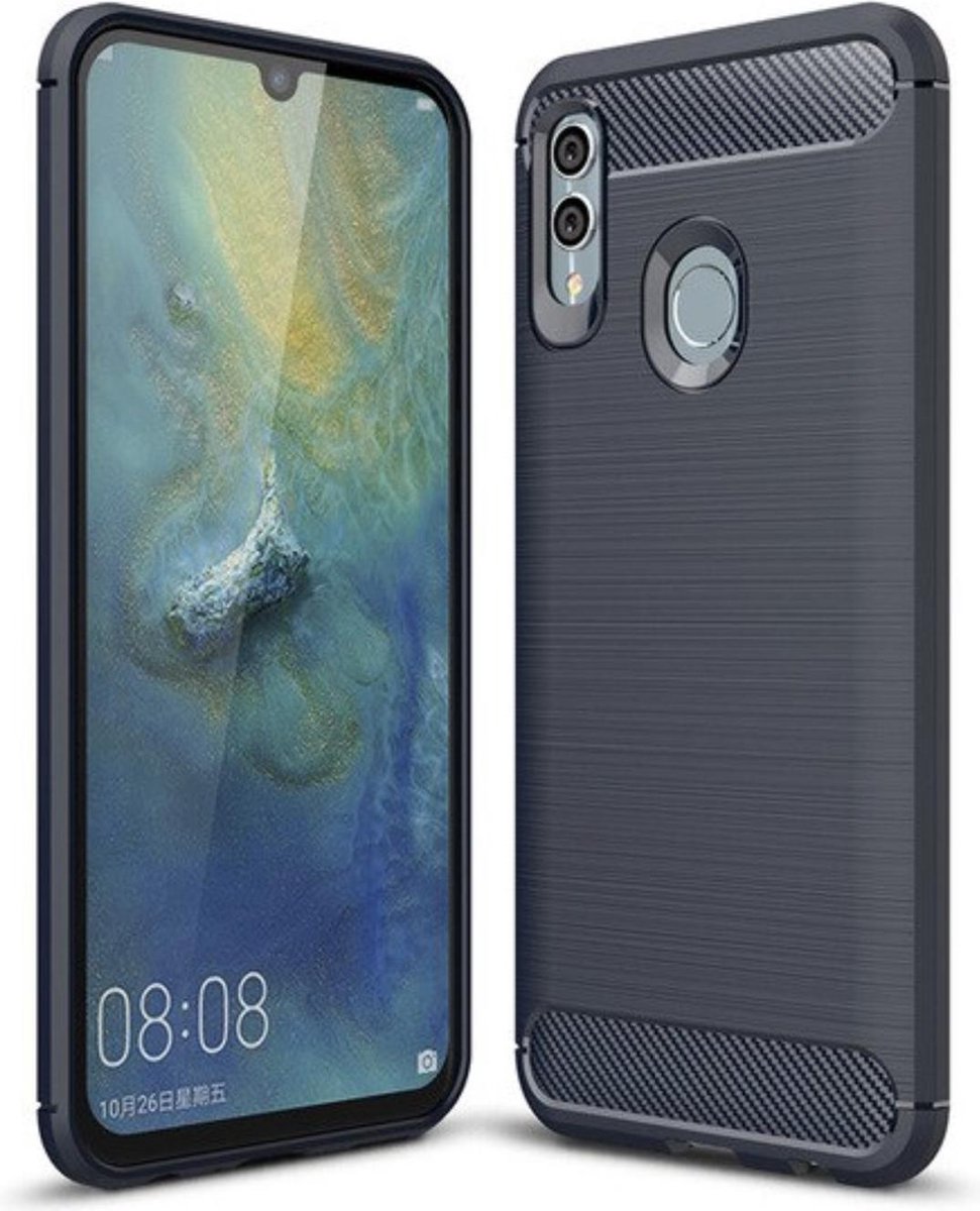 Luxe Honor 10 Lite hoesje – Donkerblauw – Geborsteld TPU Carbon Case – Shockproof Cover