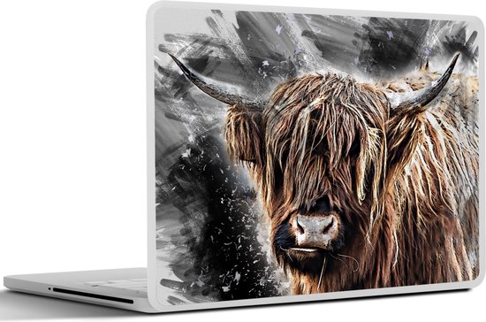 Autocollant pour ordinateur portable - 10,1 pouces - Highlander écossais - Animaux - Peinture - 25x18cm - Autocollants pour ordinateur portable - Peau pour ordinateur portable - Couverture