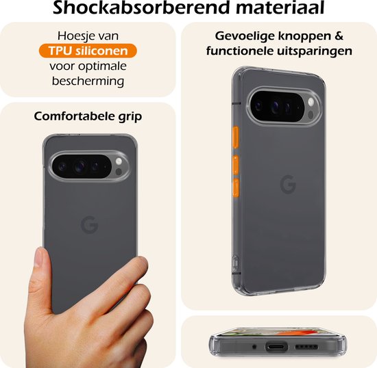 Coque pour Google Pixel 9 Pro Coque en Siliconen avec Protecteur d'écran - Coque pour Google Pixel 9 Pro Cover Back Case - Transparent