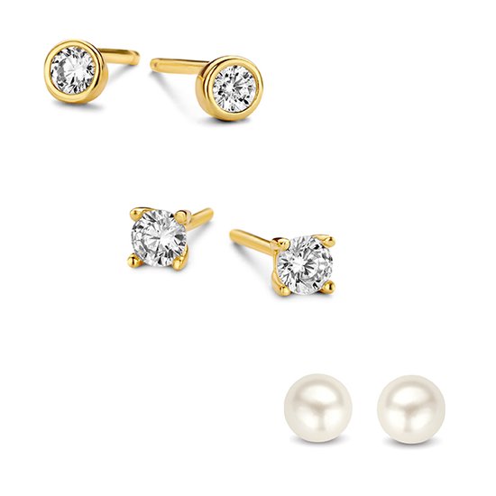 Ensemble de Clips d'oreilles' oreilles à tige en argent New Bling 9NB-SET036 - 3 paires - Earparty - Boucles d'oreilles - 3-4 mm - 925 - Rhodium - Argent