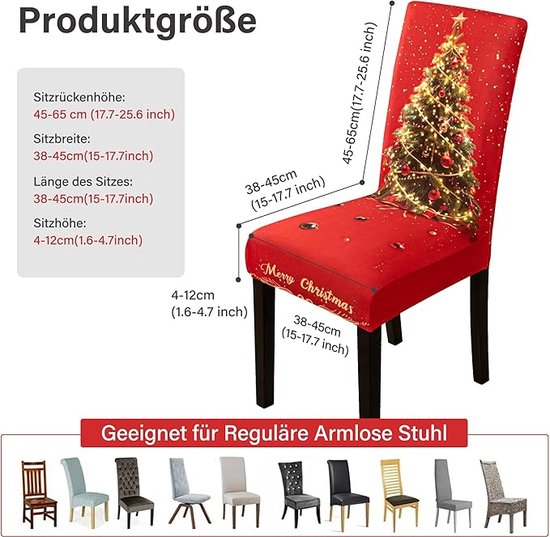 Housses de siège pour Noël, lot de 6, housses de chaise de Noël, lot de 6, motif maison de Noël, housses de chaise de Noël, décoration de Noël, pour l'intérieur (D)
